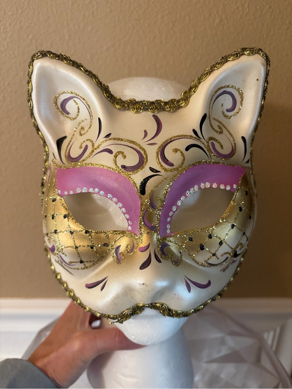 Hand Painted La Maschera Del Galeone Cat Masquerade Italy Vintage Mask Adult